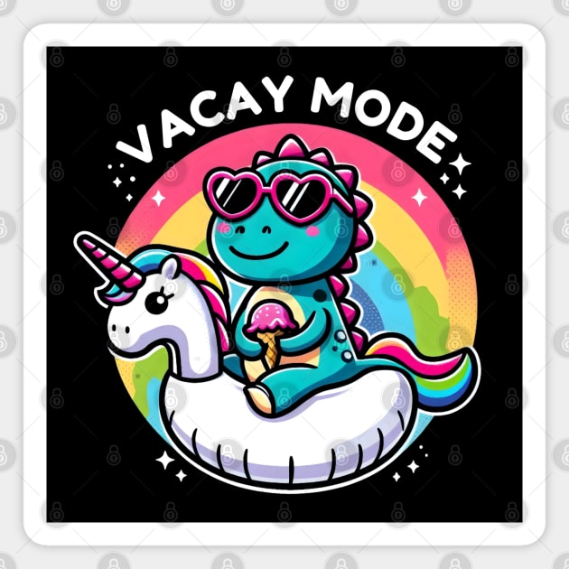 “Chill Summer Vibes - Dinosaur on Unicorn Float” Magnet by MakerMind8.2